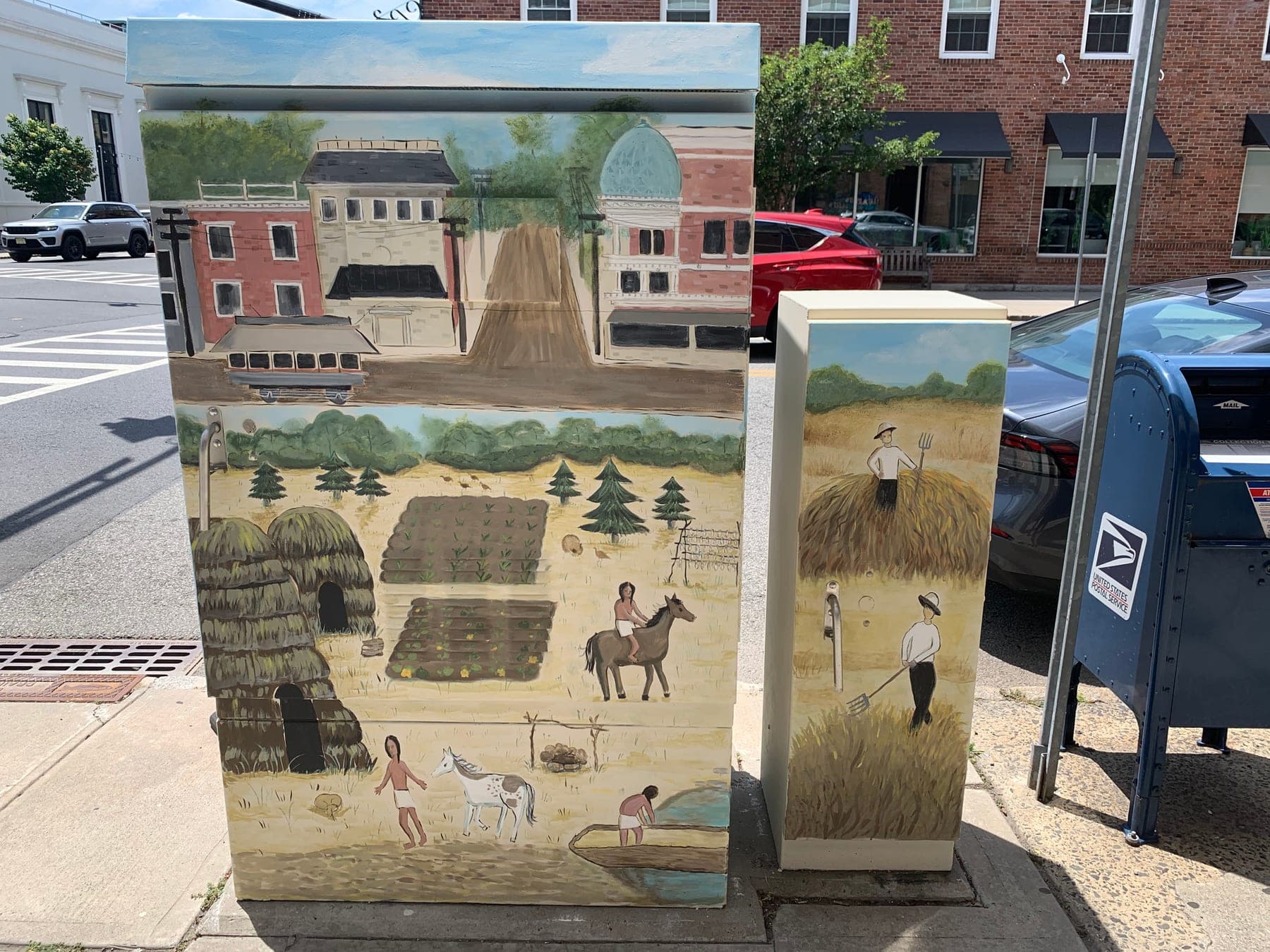The America250 mural in downtown Westfield depicts the town from its Colonial and Revolutionary eras to the present.