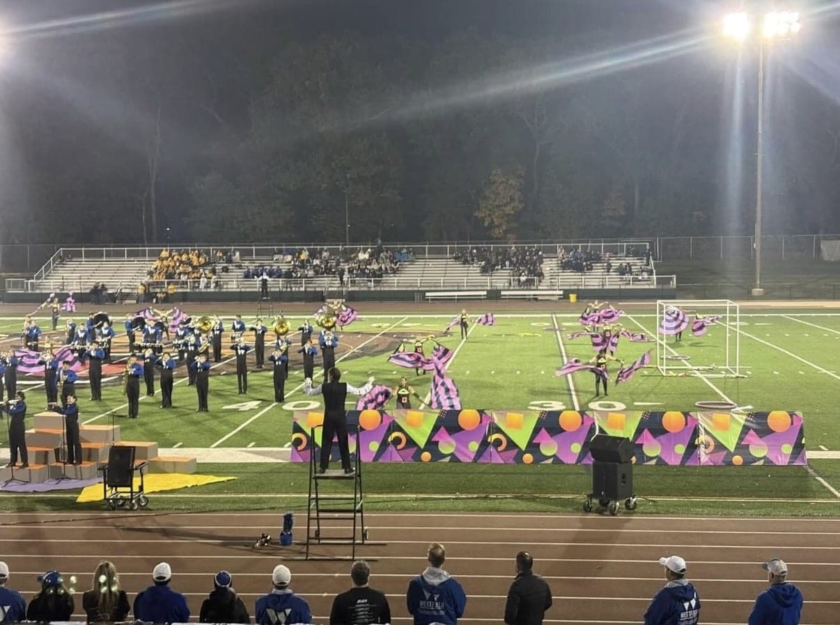 The Westfield High School Marching Blue Devils perform “In Shape” at a fall competition.